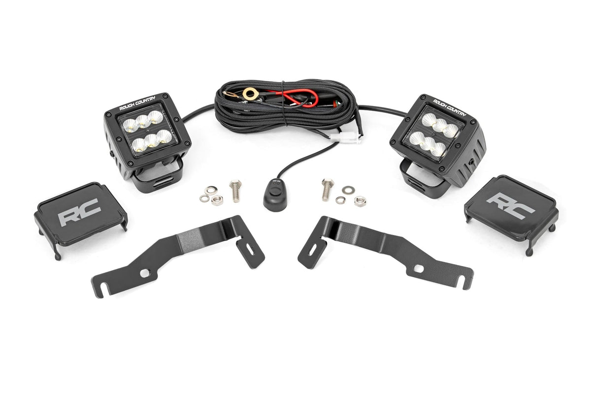 LED Light Kit Ditch Mount 2 Inch Black Pair Flood Toyota Tacoma (24-26) Rough Country