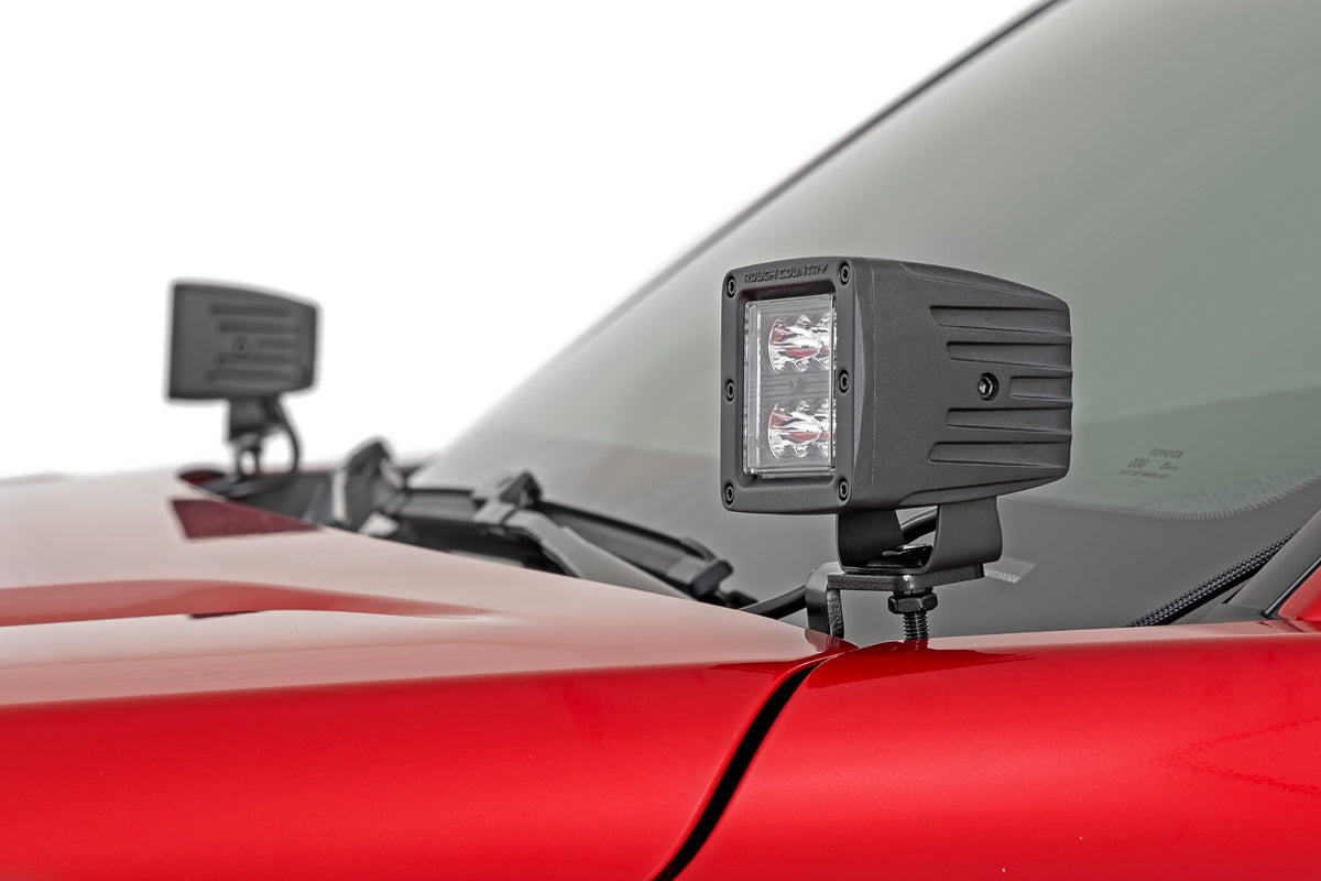 LED Light Kit Ditch Mount 2 Inch Black Pair Flood Toyota Tacoma (24-26) Rough Country