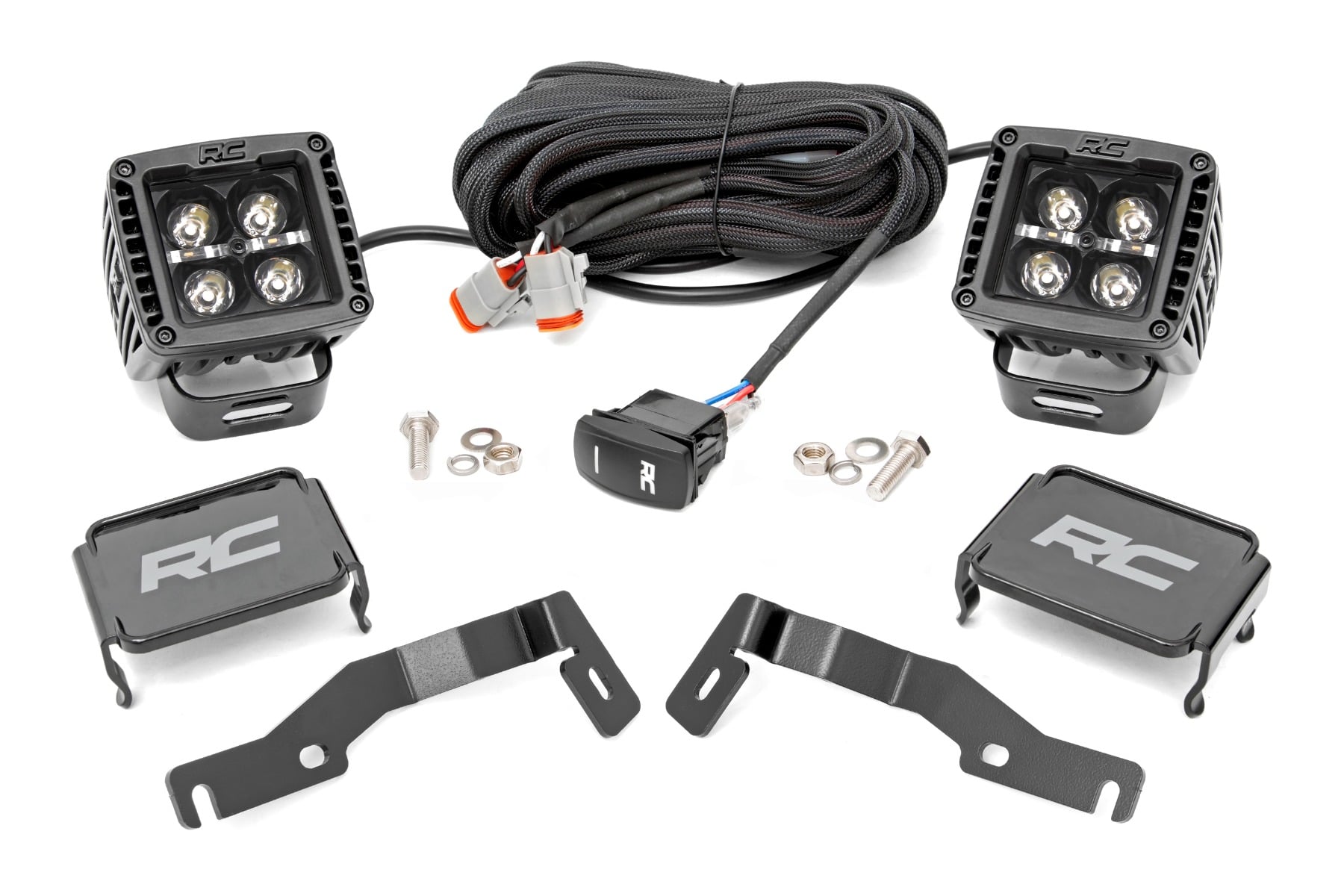 LED Light Kit Ditch Mount 2 Inch Black Pair Amber DRL Toyota Tacoma (24-26) Rough Country