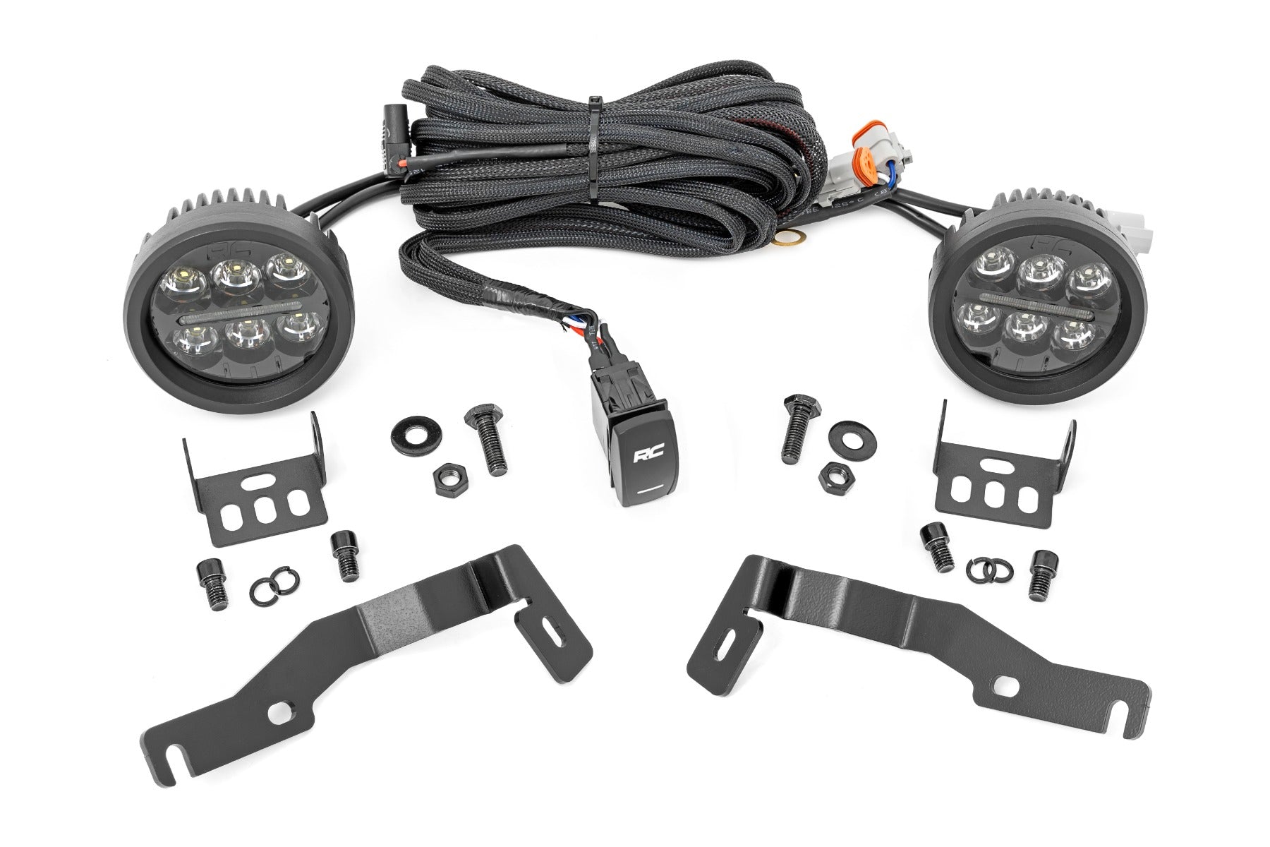 LED Light Kit Ditch Mount Black Series Round 3.5 Inch Amber DRL Toyota Tacoma (24-26) Rough Country