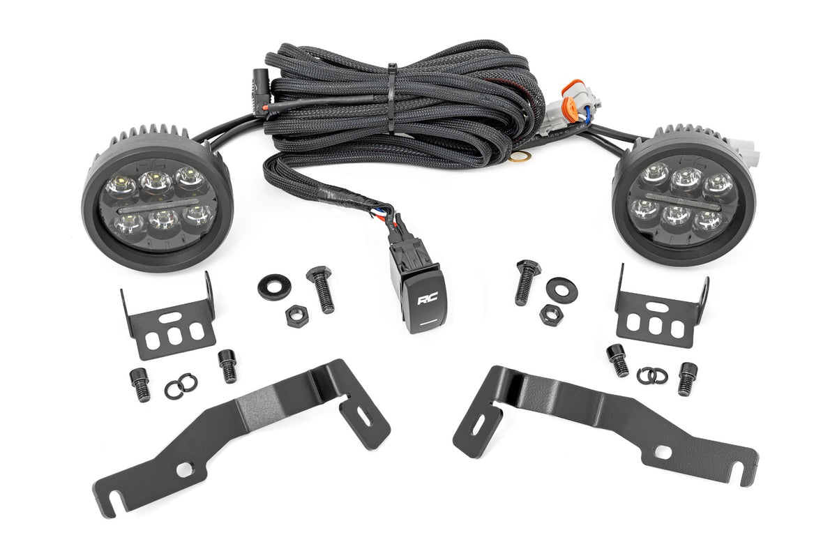 LED Light Kit Ditch Mount Black Series Round 3.5 Inch Amber DRL Toyota Tacoma (24-26) Rough Country