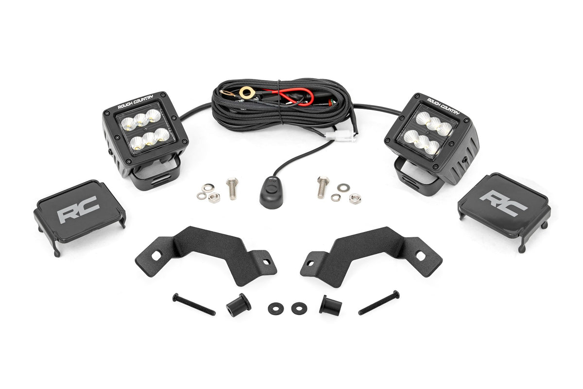 LED Light Kit Ditch Mount 2 Inch Black Pair Flood Toyota Land Cruiser (24-26) Rough Country