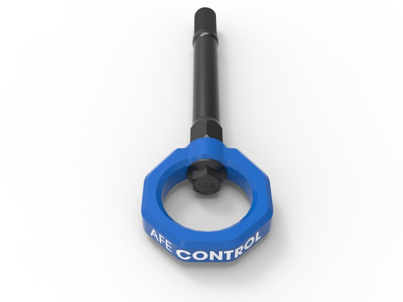 aFe CONTROL Tow Hook for Chevrolet Corvette C8 (2020-2025) V8-6.2L, featuring a durable design with a blue finish.