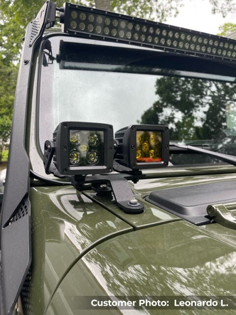 XE Windshield Cowl Light Mount For 3 Inch X 3 Inch Industry Standard Dual Cubes LED Textured Black 2018-2026 Jeep Wrangler JL 2020-2025 Jeep Gladiator Go Rhino