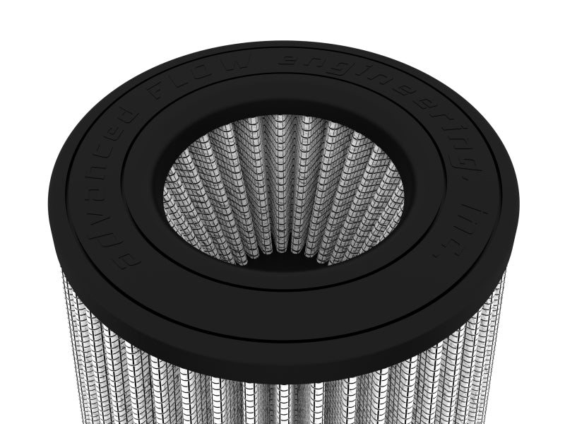 Afe Momentum intake replacement air filter featuring an inverted design with a black rubber top and mesh filter material.