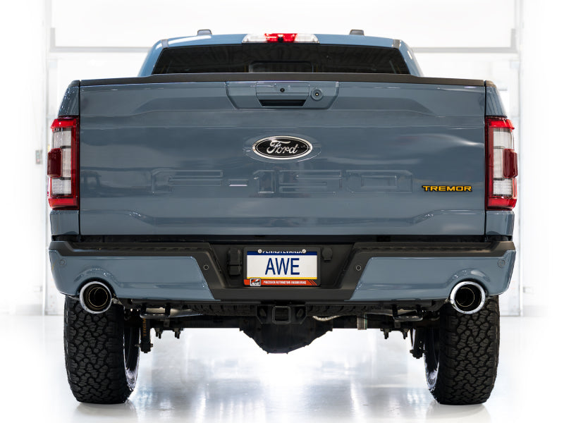 AWE Tuning 2021+ Ford F150 Tremor w/ Bumper Cutouts 0FG Non-Resonated Cat-Back w/ Chrome Silver Tips
