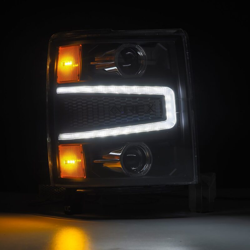 AlphaRex 14-15 Chevy 1500 PRO-Series Projector Headlights Black w/ Sequential Signal & DRL