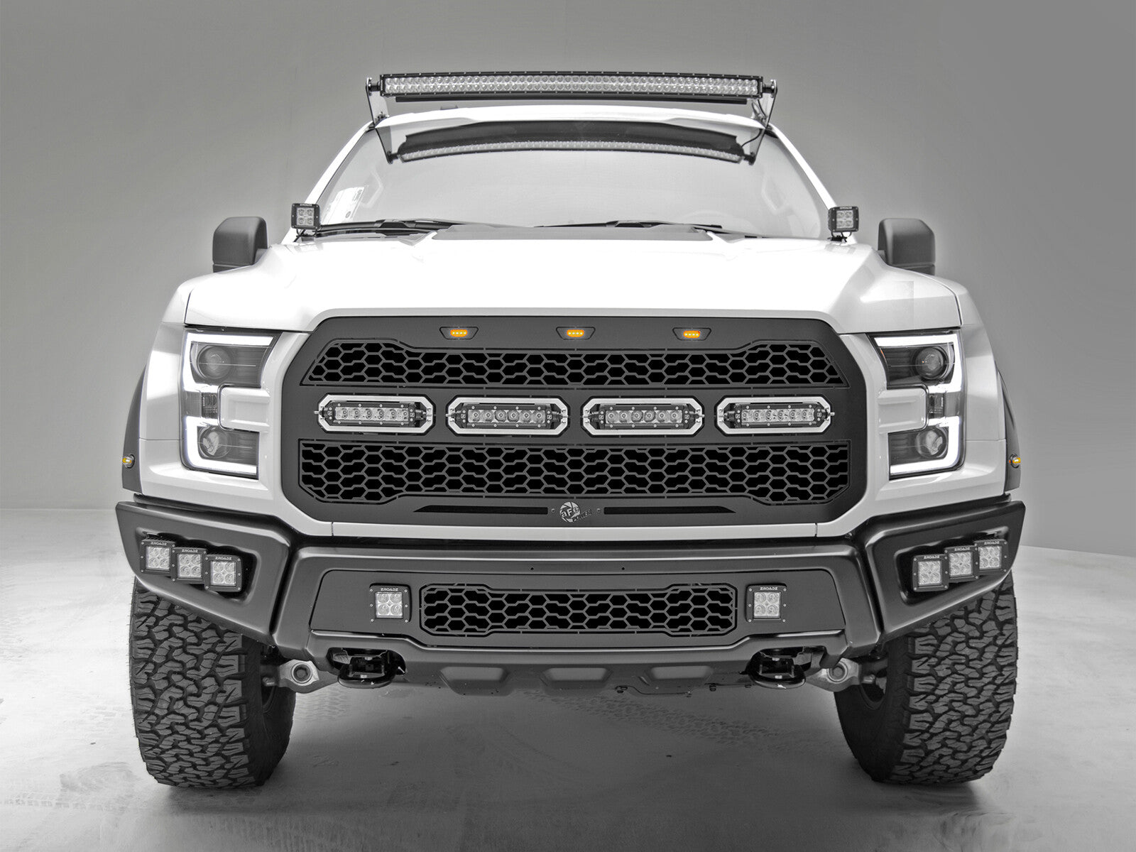 Scorpion Complete Replacement Tread Design Grille Flat Black w/ LED Lights Ford F-150 Raptor 17-20 aFe Power