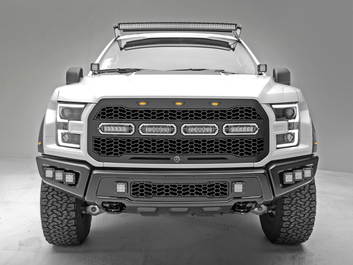 Scorpion Complete Replacement Tread Design Grille Flat Black w/ LED Lights Ford F-150 Raptor 17-20 aFe Power