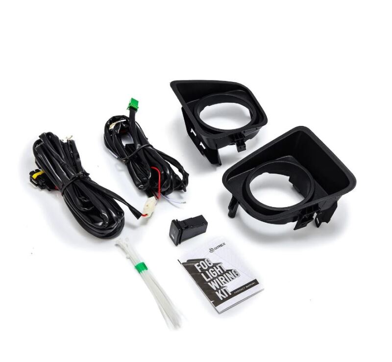AlphaRex bezel and wiring kit for 09-12 Toyota RAV4, includes wiring harness and installation instructions, fog lights not included.