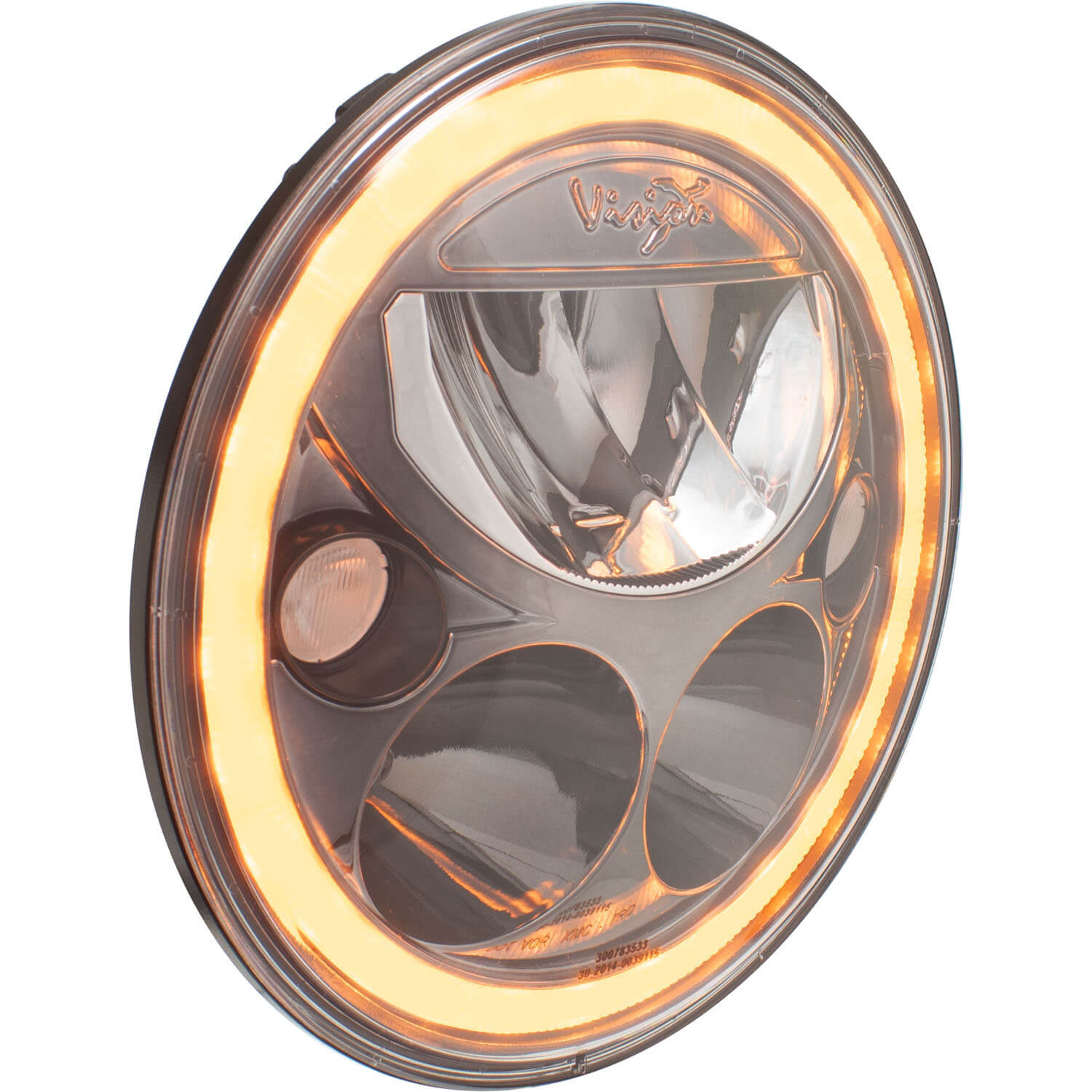 Single 7" Round Black Chrome Amber Halo VX Headlight (with Low-High-Halo)