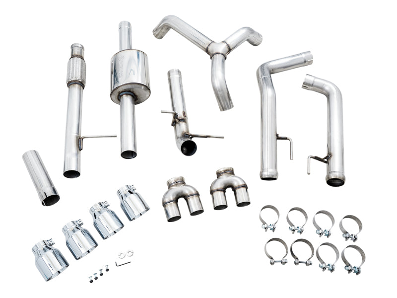 AWE Tuning 4th Gen GM 1500 5.3L 0FG Cat-Back Split Rear Exit (w/ Bumper Cutouts) - Quad Chrome Tips