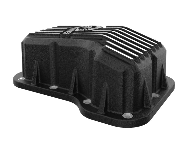 aFe POWER transmission pan for Jeep Wrangler JL (2018-2025) designed for L4-2.0L engines, featuring a durable black finish.