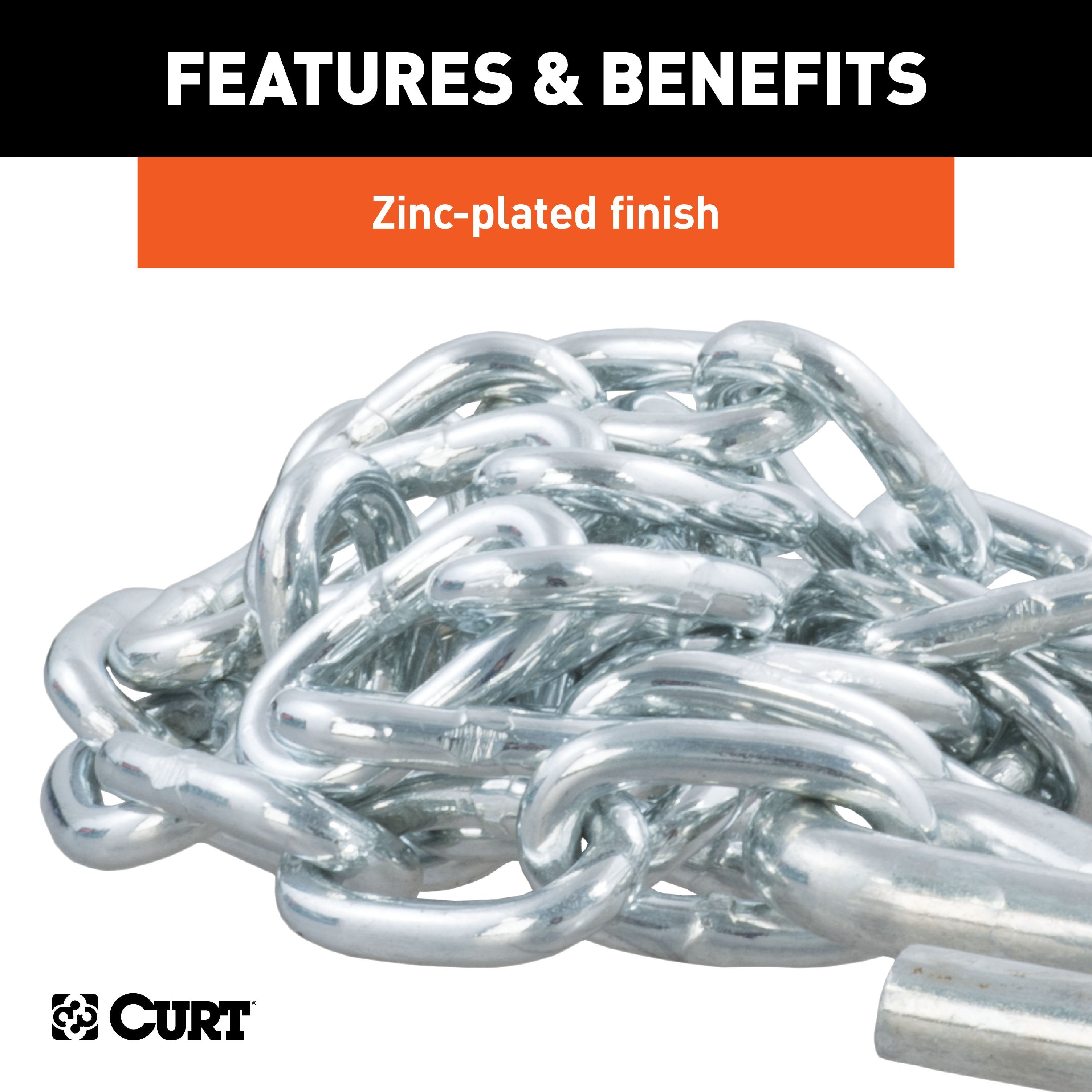 CURT 48-Inch Trailer Safety Chain with 3/8-In S-Hooks, 2,000 lbs Break Strength Model 80010