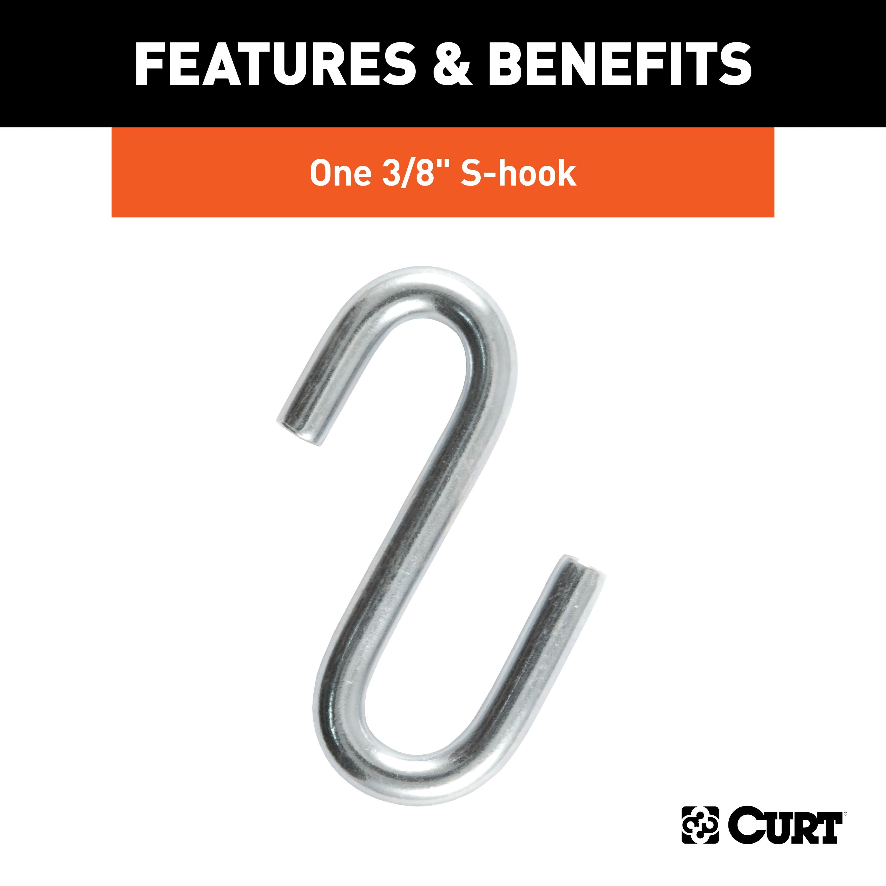 CURT 27-Inch Trailer Safety Chain with 3/8-In S Hook, 2,000 lbs Break Strength Model 80020