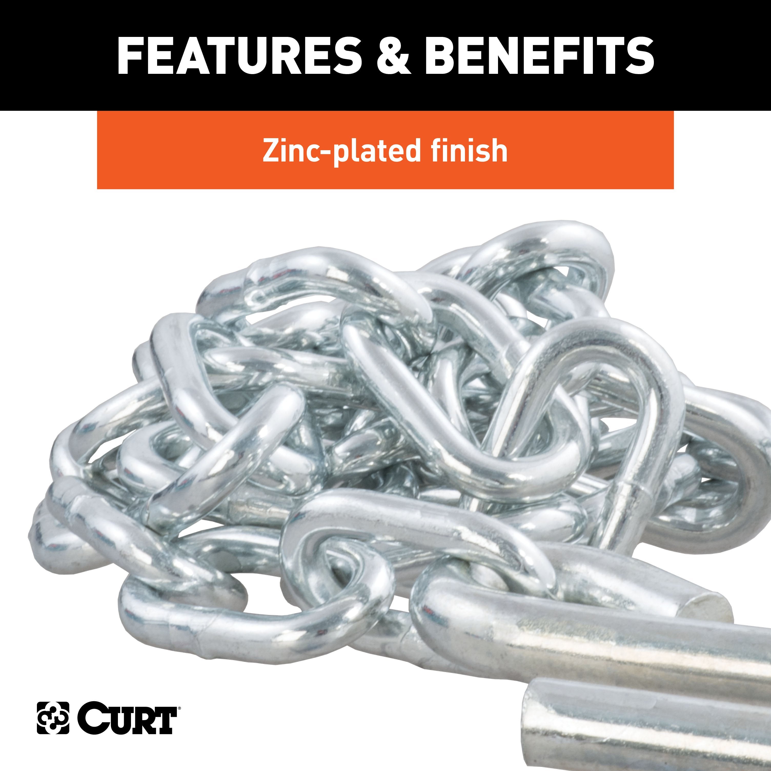 CURT 48-Inch Trailer Safety Chain with 7/16-In S-Hooks, 5,000 lbs Break Strength Model 80030