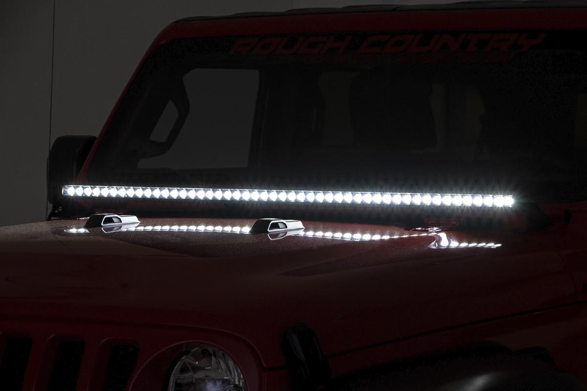 LED Light Kit Cowl Mount 50 Inch Spectrum Single Row Jeep Gladiator JT/Wrangler JL (18-26) Rough Country