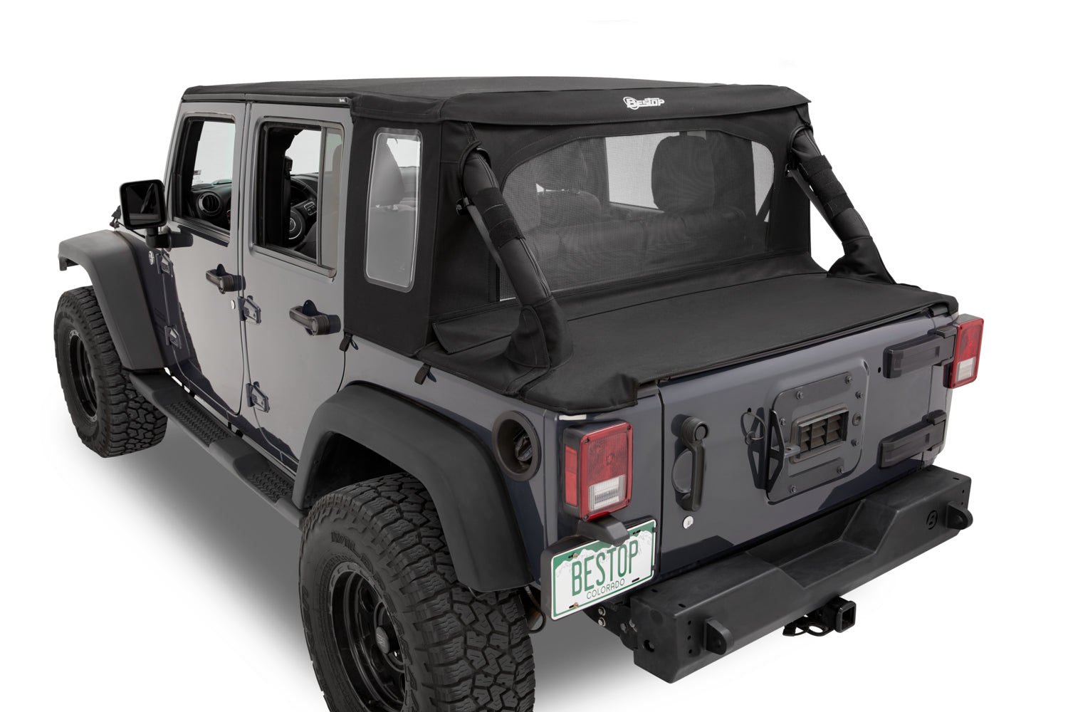 Jeep Wrangler Halftop Soft Top Conversion Kit For Jeep 2007-2018 Wrangler JK 4 Door Black Diamond Bestop