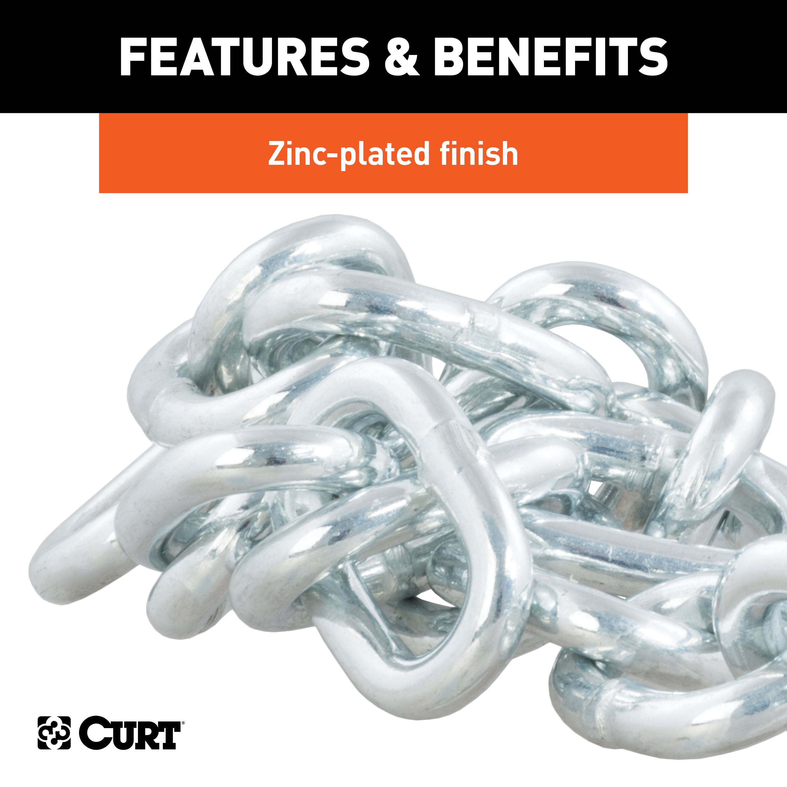 CURT 27-Inch Trailer Safety Chain with 17/32-In S-Hook, 7,000 lbs Break Strength Model 80300