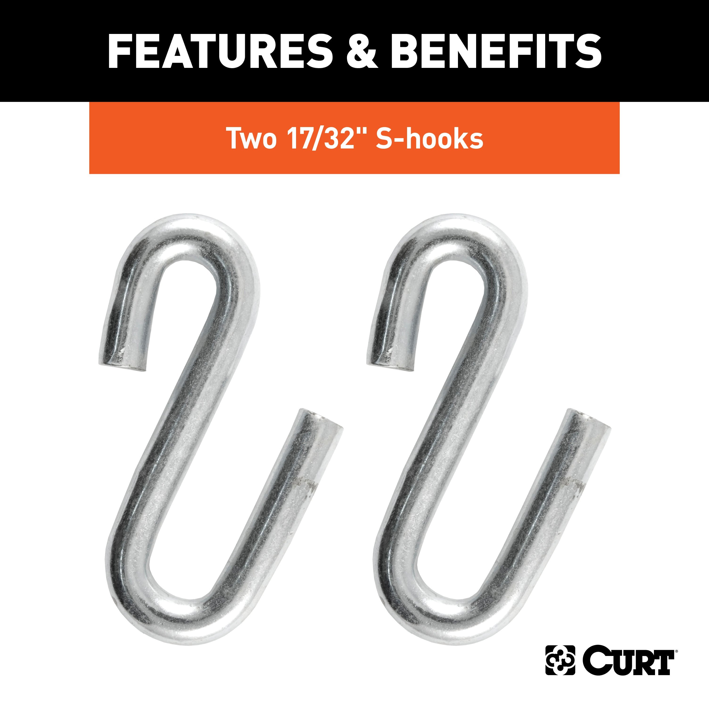 CURT 48-Inch Trailer Safety Chain with 17/32-In S-Hooks, 7,000 lbs Break Strength Model 80301