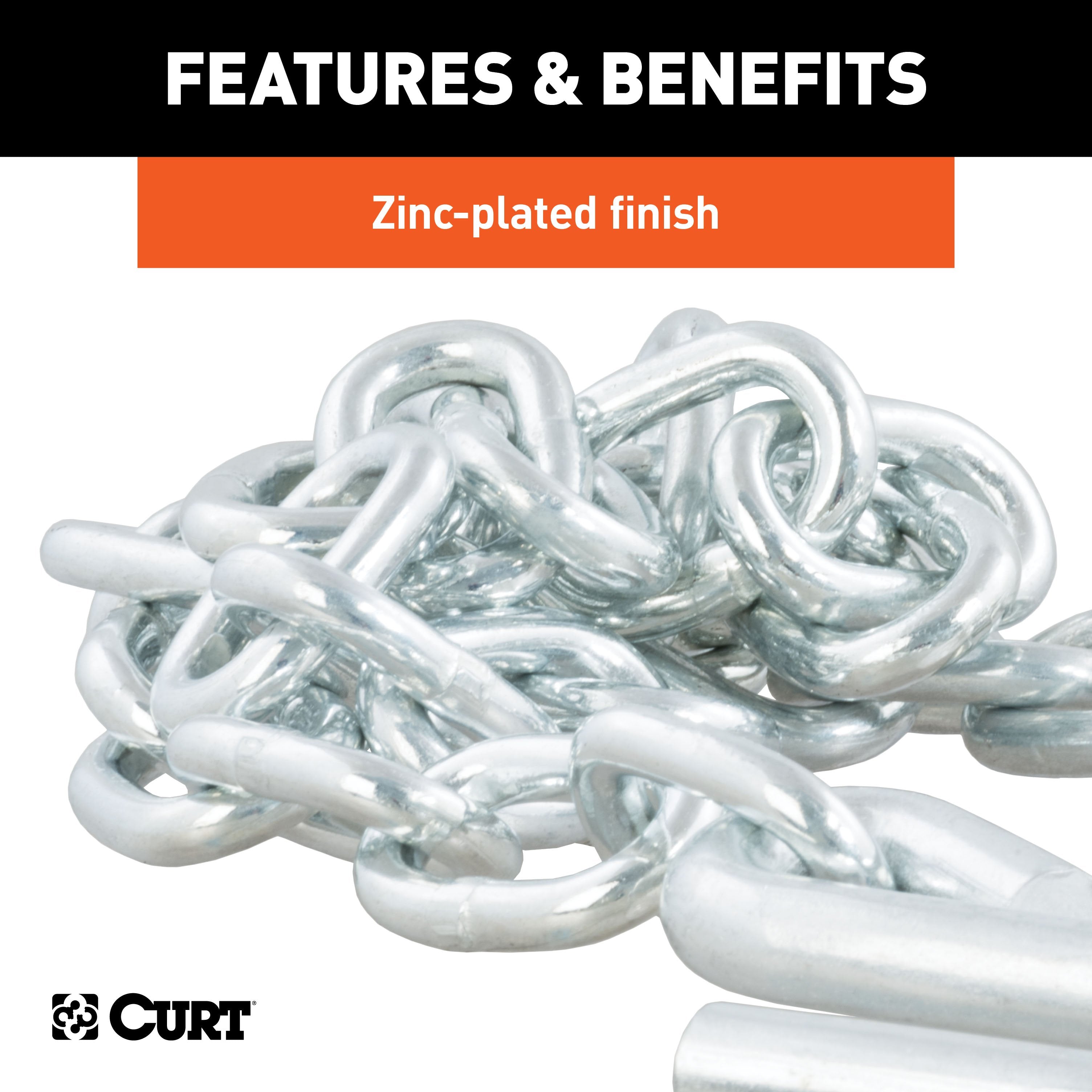 CURT 48-Inch Trailer Safety Chain with 17/32-In S-Hooks, 7,000 lbs Break Strength Model 80301