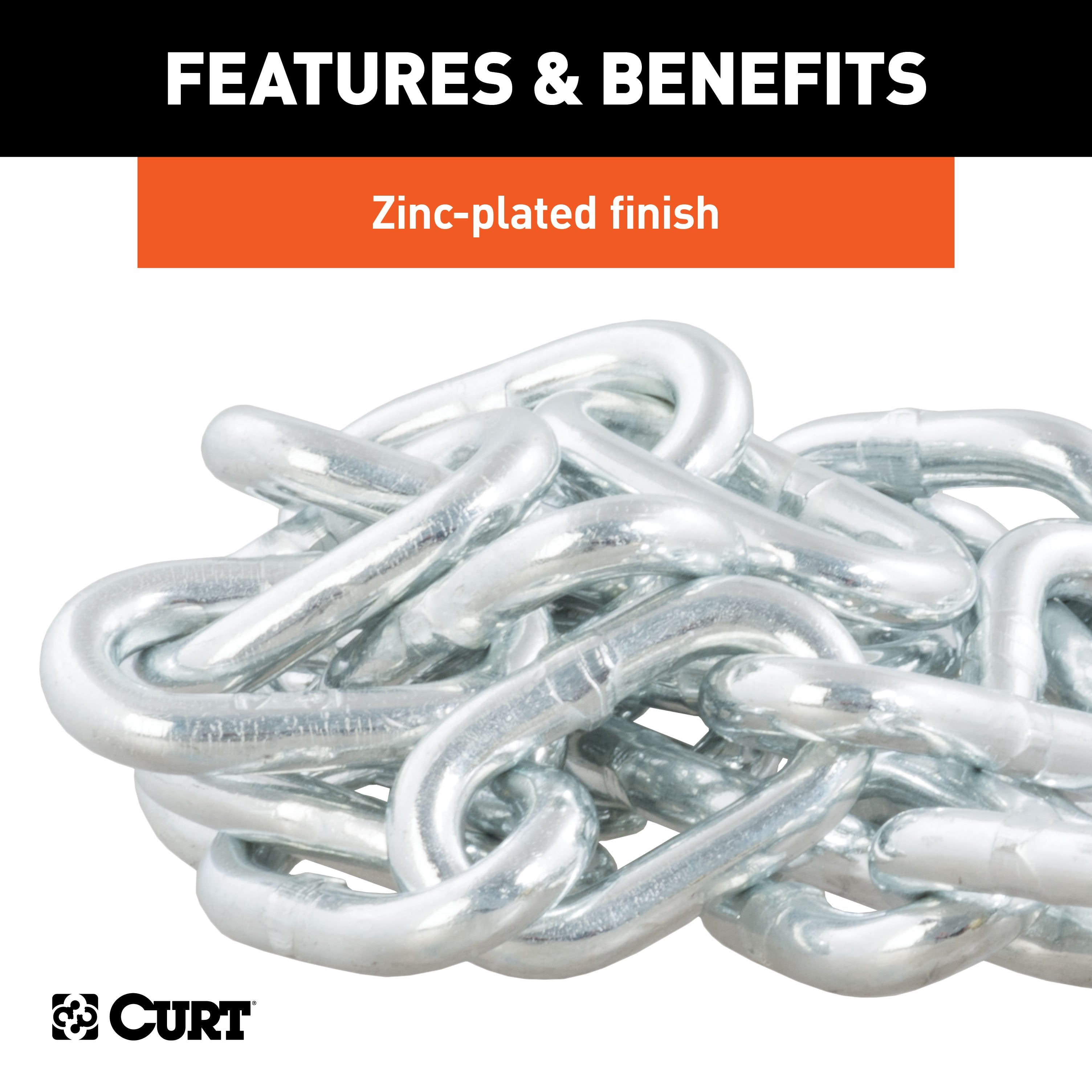 CURT 35-Inch Trailer Safety Chain with 1/4-In Clevis Snap Hook, 7,800 lbs Break Strength Model 80302