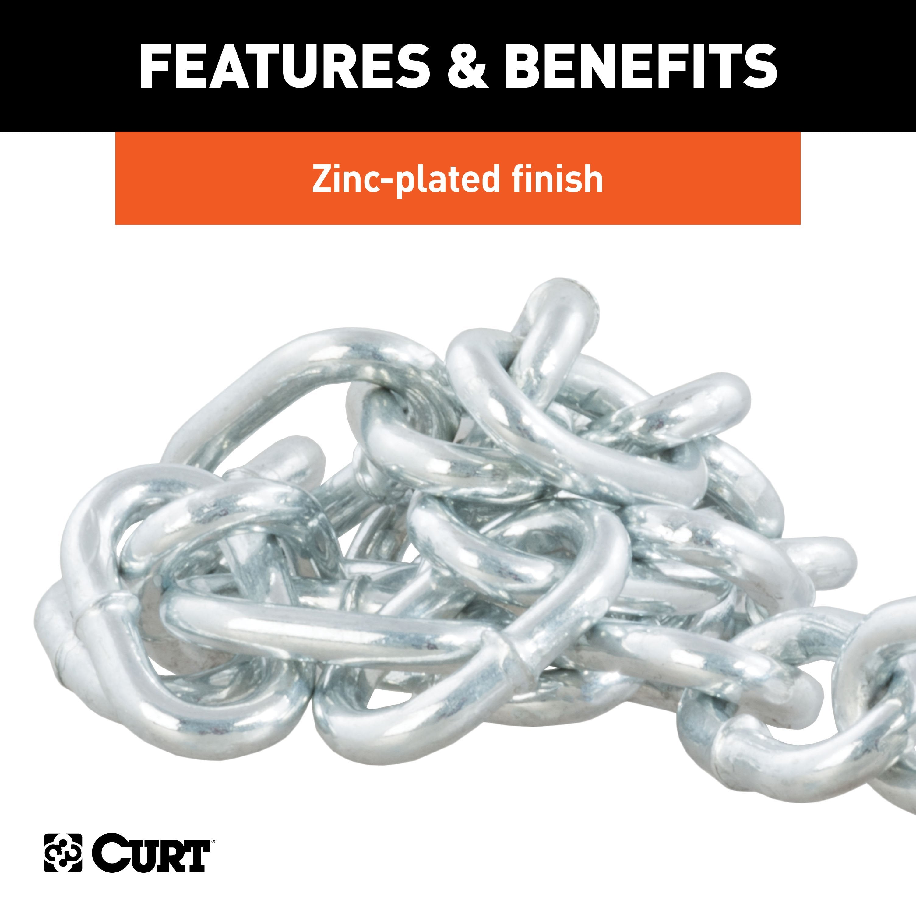 CURT 27-Inch Trailer Safety Chain with 3/8-In Snap Hook, 2,000 lbs Break Strength Model 80312