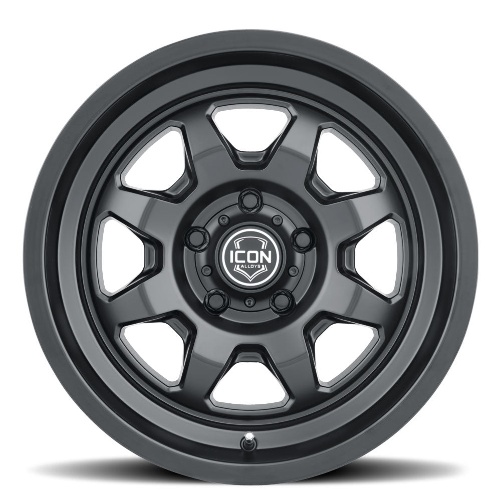Nuevo 17 X 8.5 / 5 X 5 -6MM Offset 4.5 Inch Back Space Satin Black, ICON Alloys