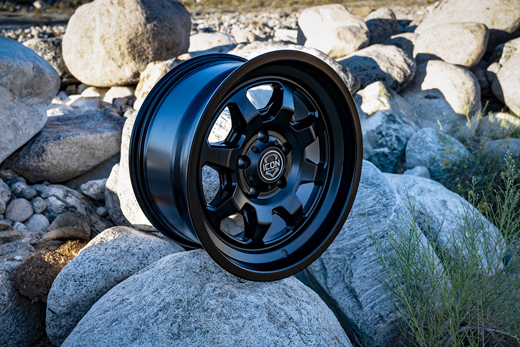Nuevo 17 X 8.5 / 5 X 5 -6MM Offset 4.5 Inch Back Space Satin Black, ICON Alloys