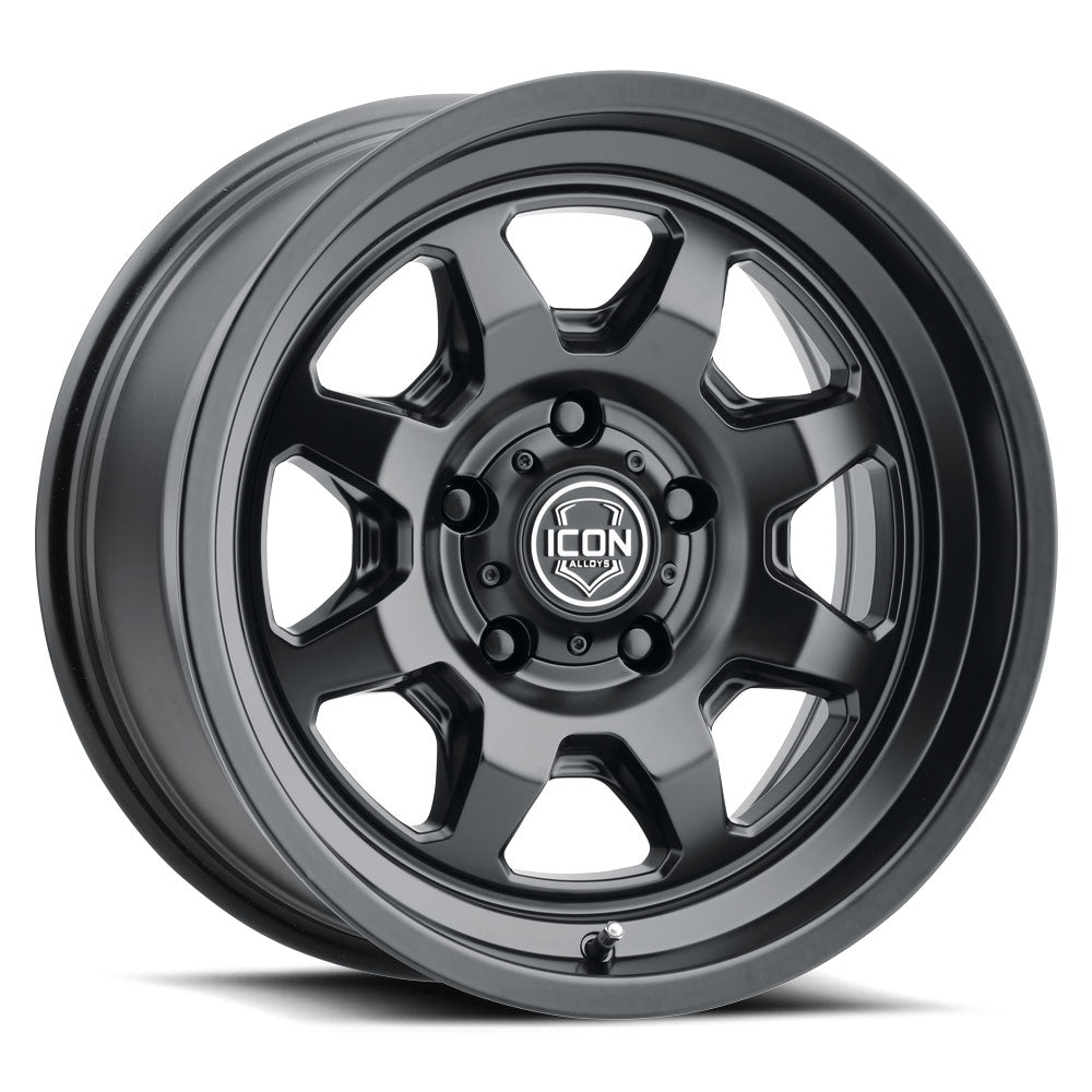 Nuevo 17 X 8.5 / 6 X 5.5 0MM Offset 4.75 Inch Back Space Satin Black, ICON Alloys