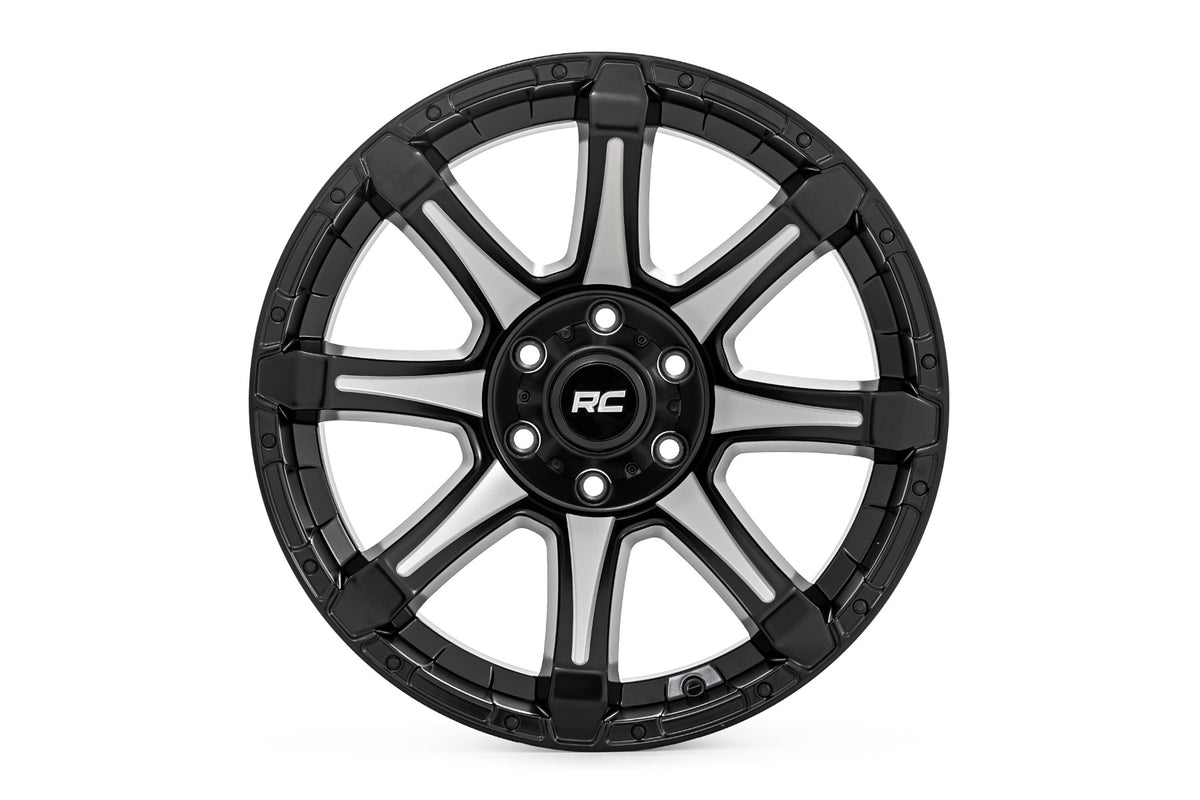 81 Series Wheel One-Piece Semi Gloss Black w/machined spokes 20x9 5x150 +18m Rough Country
