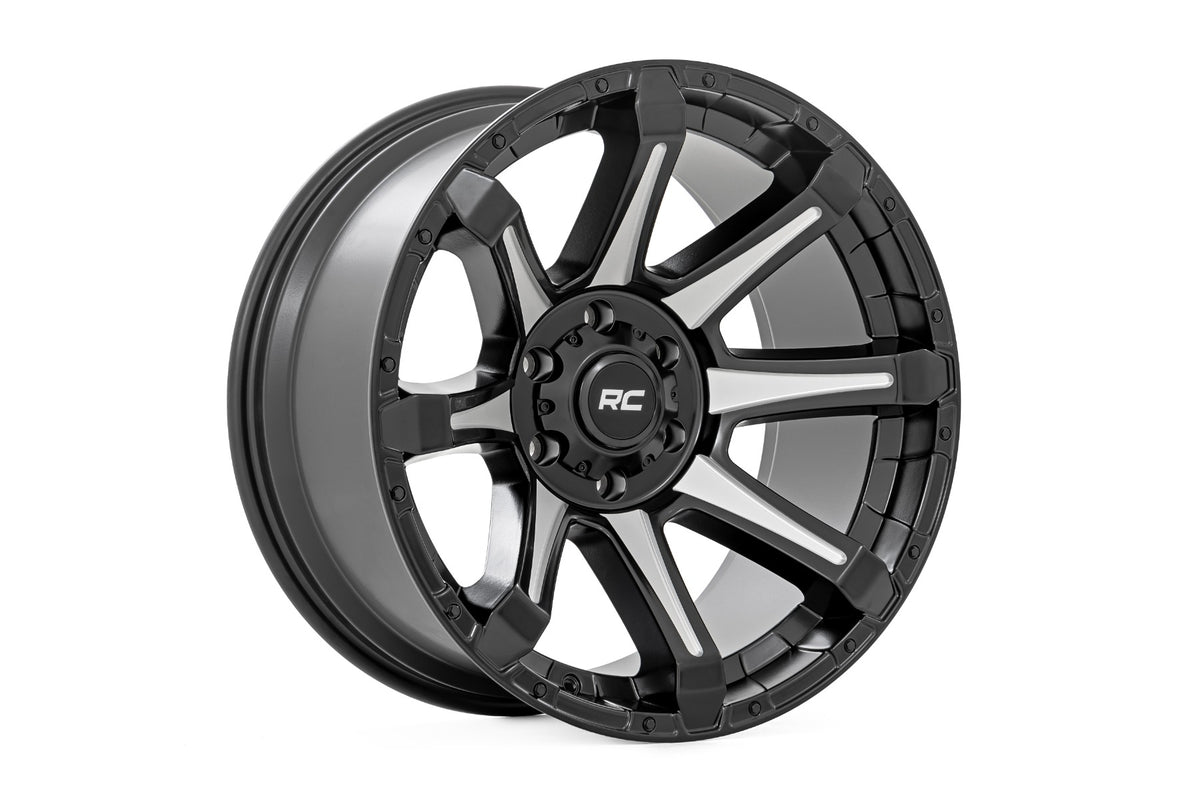 81 Series Wheel One-Piece Semi Gloss Black w/machined spokes 20x10 6x5.5 -19 Rough Country