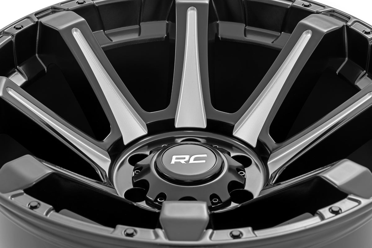 81 Series Wheel One-Piece Semi Gloss Black w/machined spokes 20x10 6x5.5 -19 Rough Country