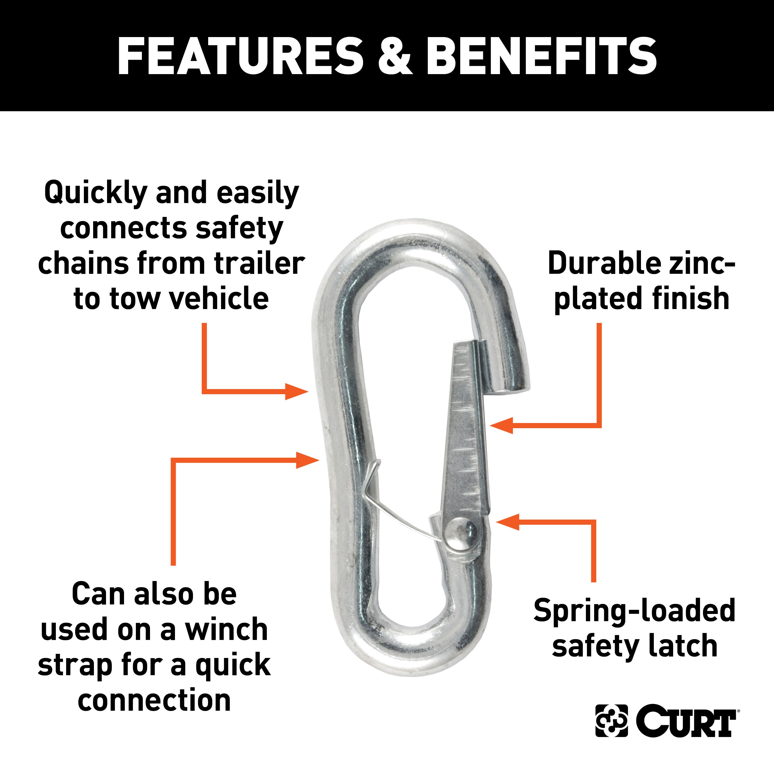 CURT Snap Hook Trailer Safety Chain Hook Carabiner Clip, 7/16-Inch Diameter, 5,000 lbs Model 81271