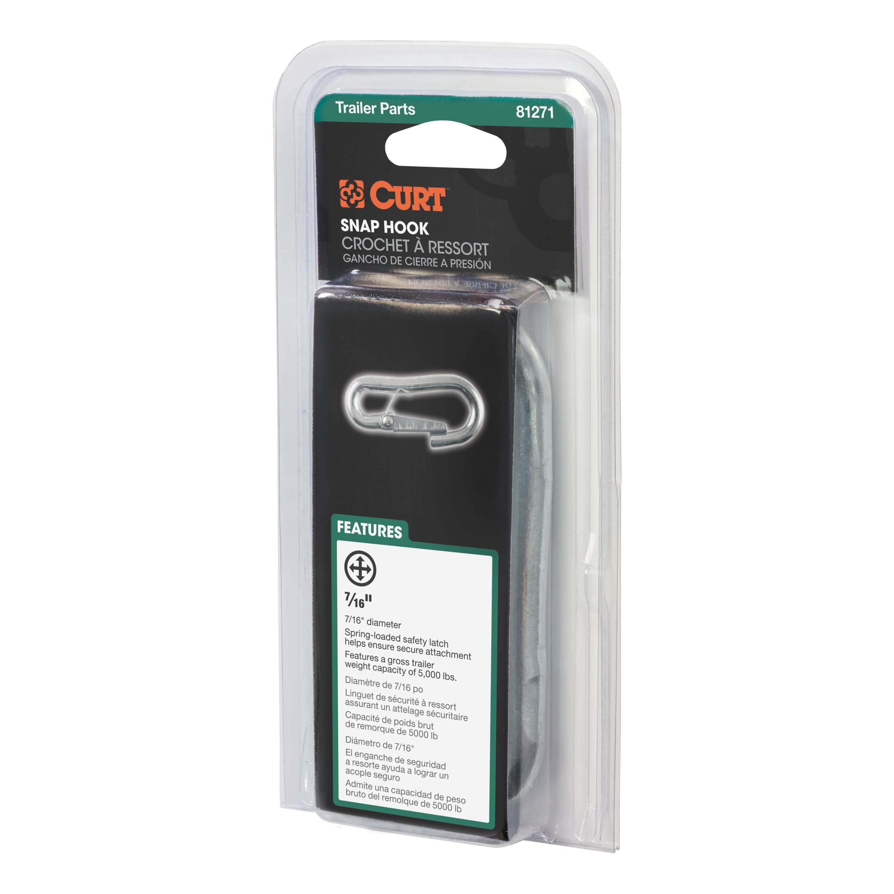 CURT Snap Hook Trailer Safety Chain Hook Carabiner Clip, 7/16-Inch Diameter, 5,000 lbs Model 81271