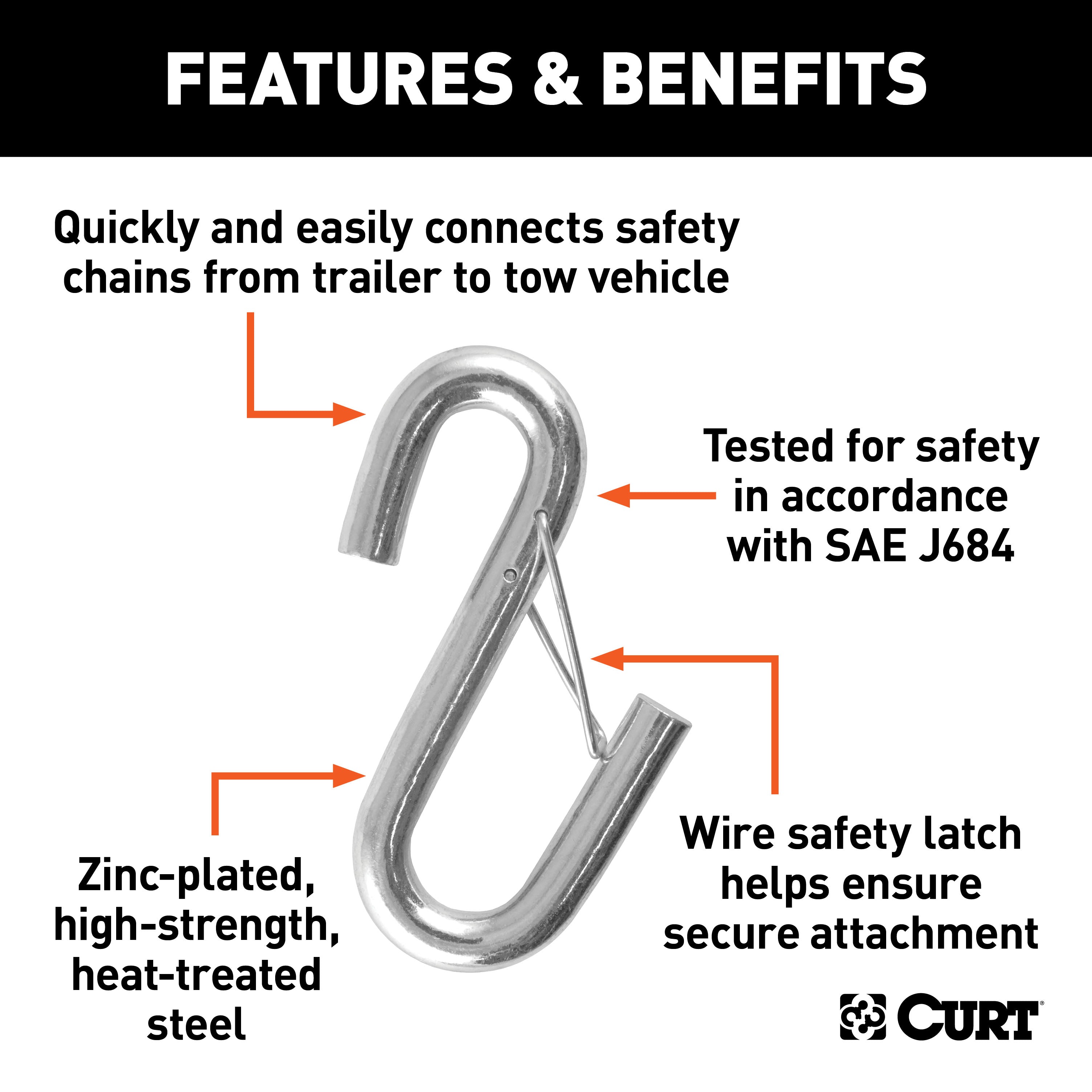 CURT 13/32-Inch Certified Trailer Safety Chain S-Hook with Latch, 3,500 lbs Model 81840