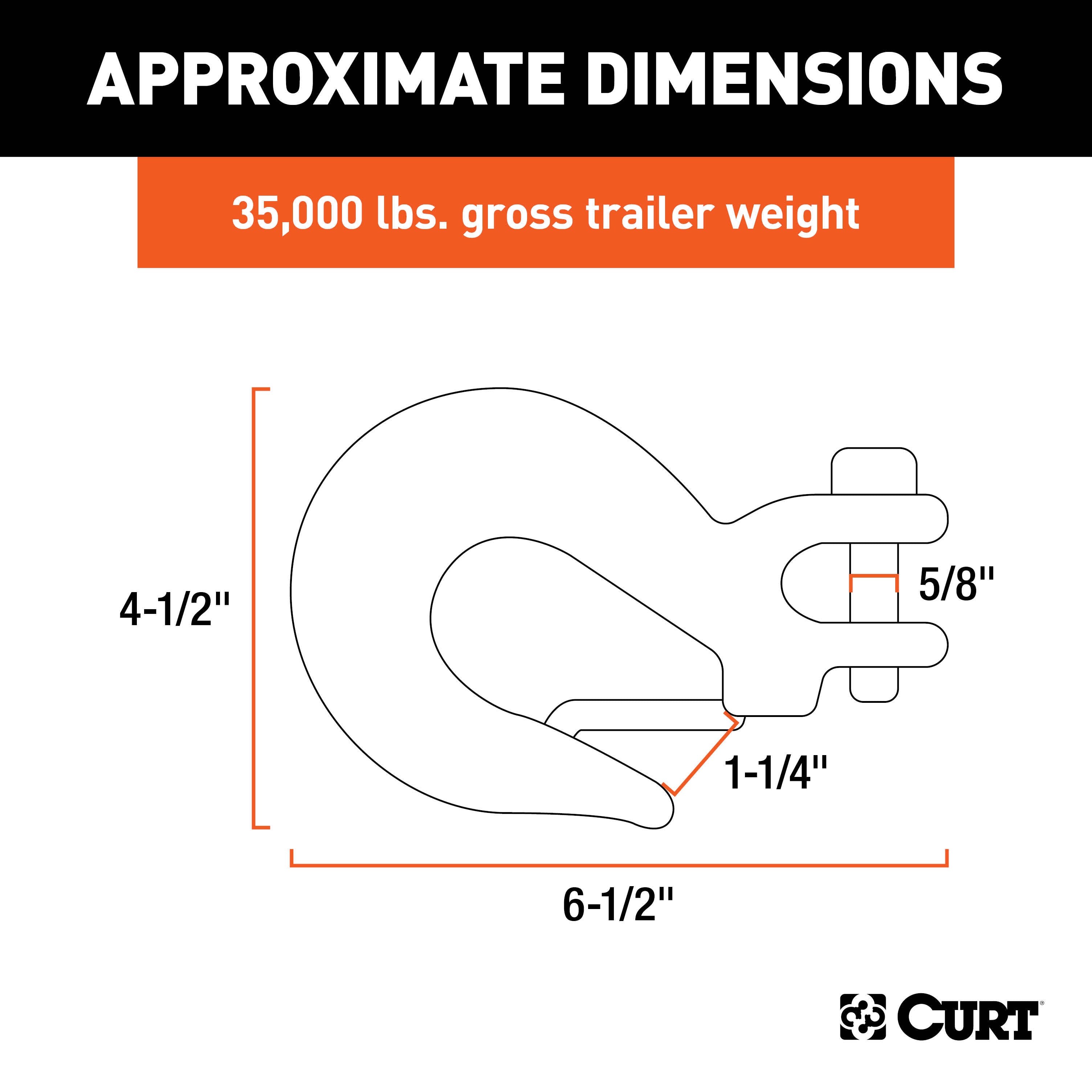 CURT 1/2-Inch Forged Steel Clevis Slip Hook with Safety Latch, 35,000 lbs, 1-1/4-In Opening, 1/2" Pin Model 81910