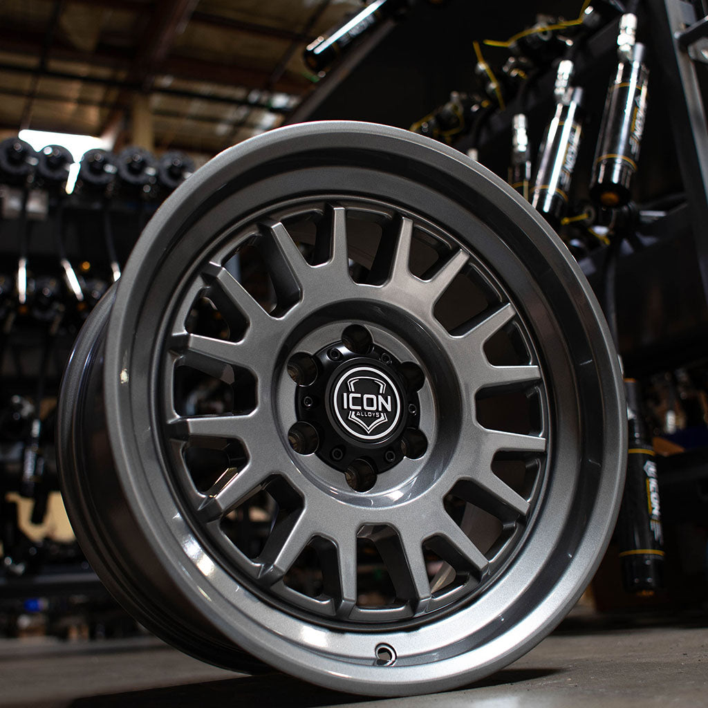 Anza 17 X 8.5 / 5 X 5 -6MM Offset 4.5 Inch Back Space Gun Metal, ICON Alloys