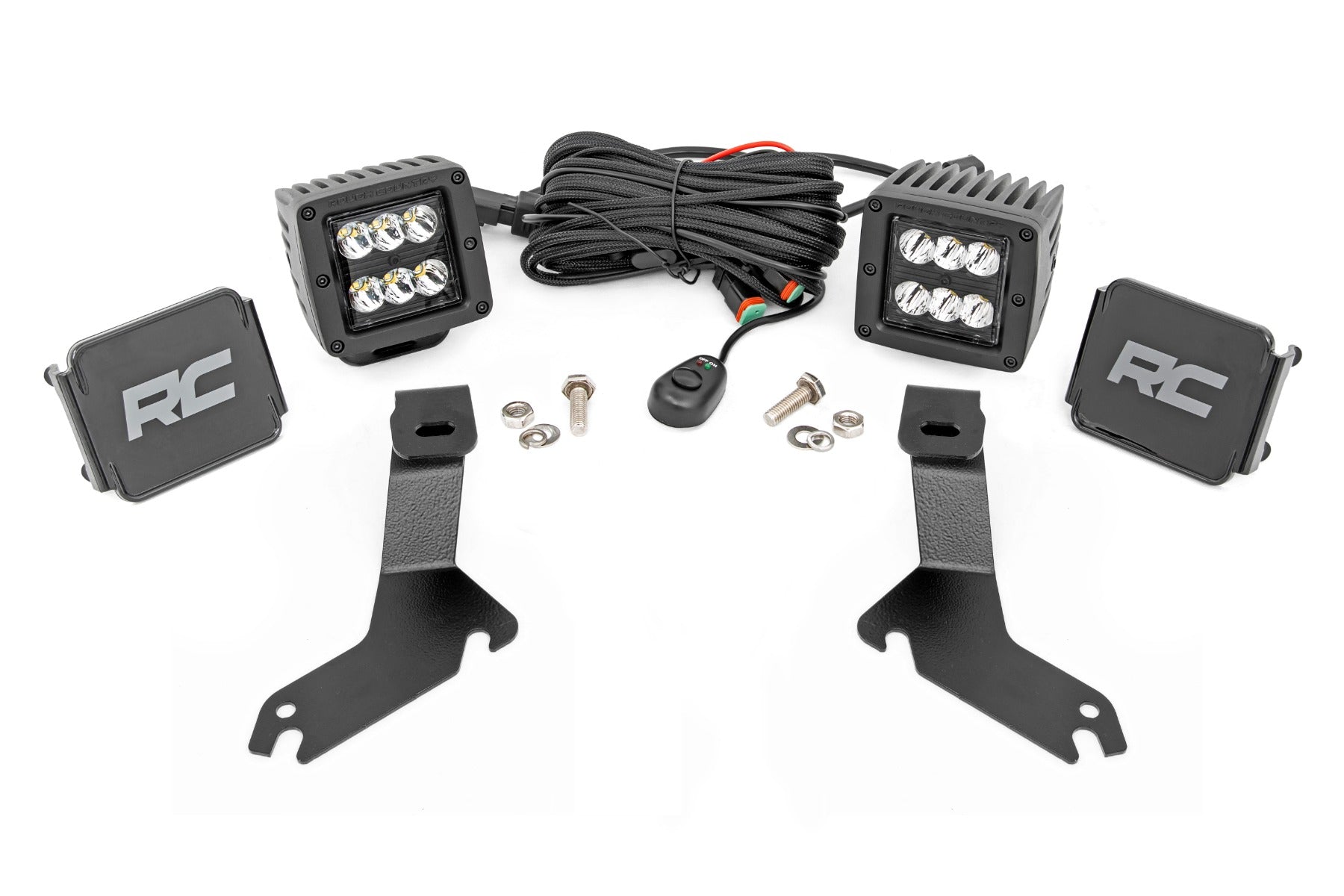 LED Light Kit Ditch Mount 2 Inch Black Pair Spot Chevy Silverado 1500 (99-06)/Tahoe (00-06) Rough Country
