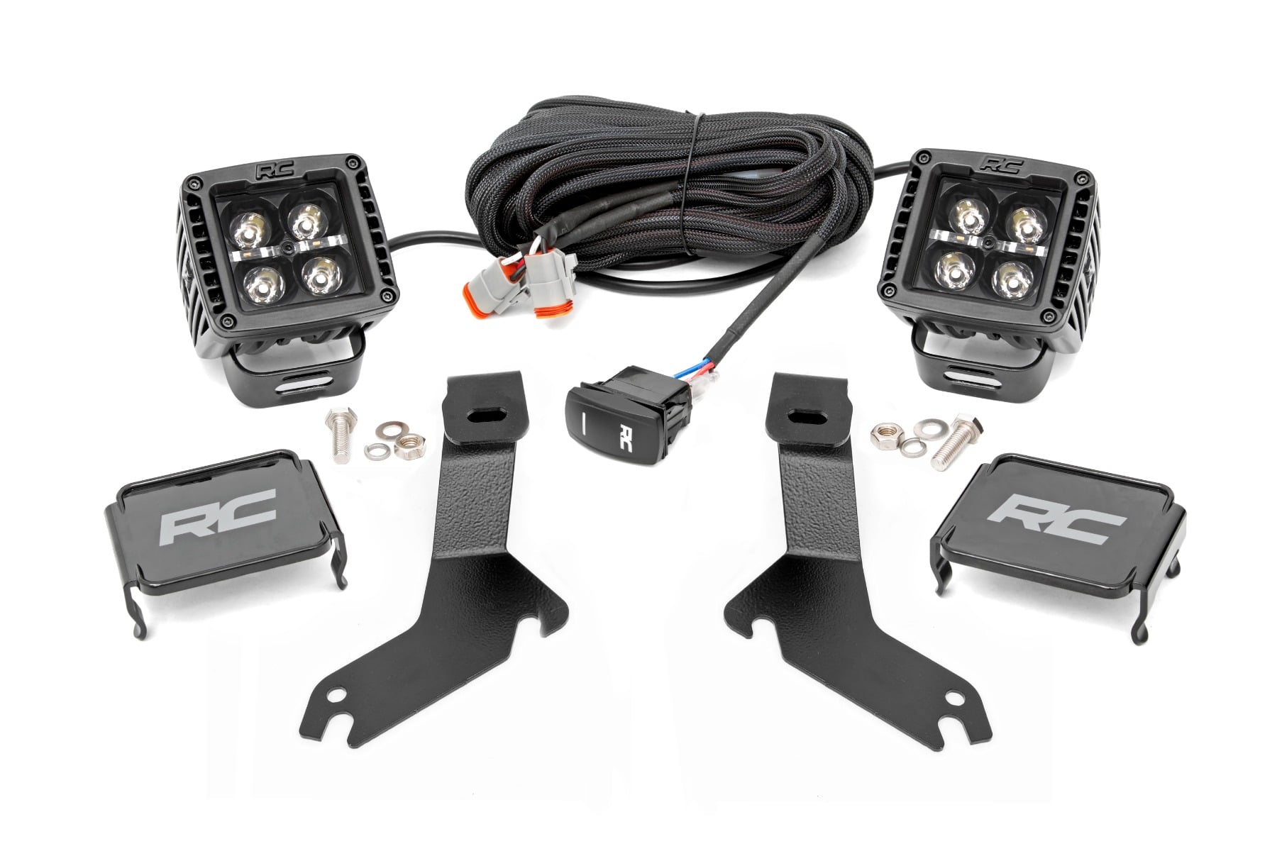LED Light Kit Ditch Mount 2 Inch Black Pair White DRL Chevy Silverado 1500 (99-06) Rough Country