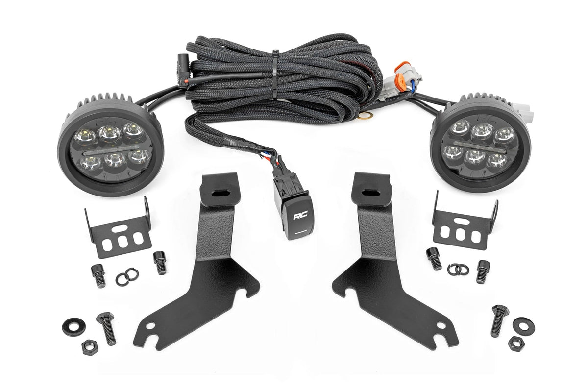 LED Light Kit Ditch Mount Black Series Round 3.5 Inch Amber DRL Chevy 1500 (99-06) Rough Country