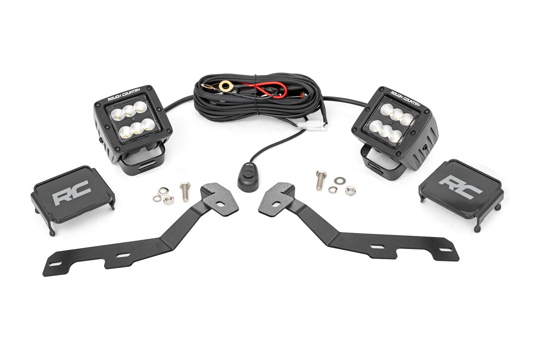 LED Light Kit Ditch Mount 2 Inch Black Pair Flood Ram 1500 2WD/4WD (19-26) Rough Country