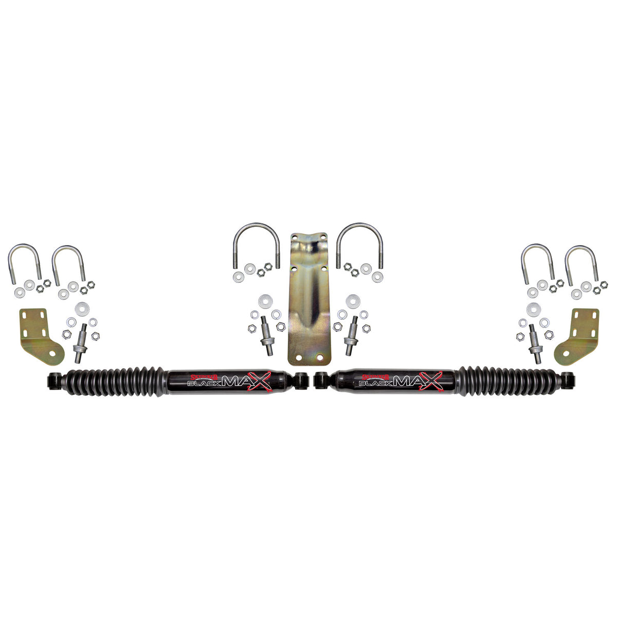 Black MAX Dual Steering Stabilizer Kit With Black Cylinders and Black Boots 2005-2023 Ford F250/F350 Super Duty Skyjacker