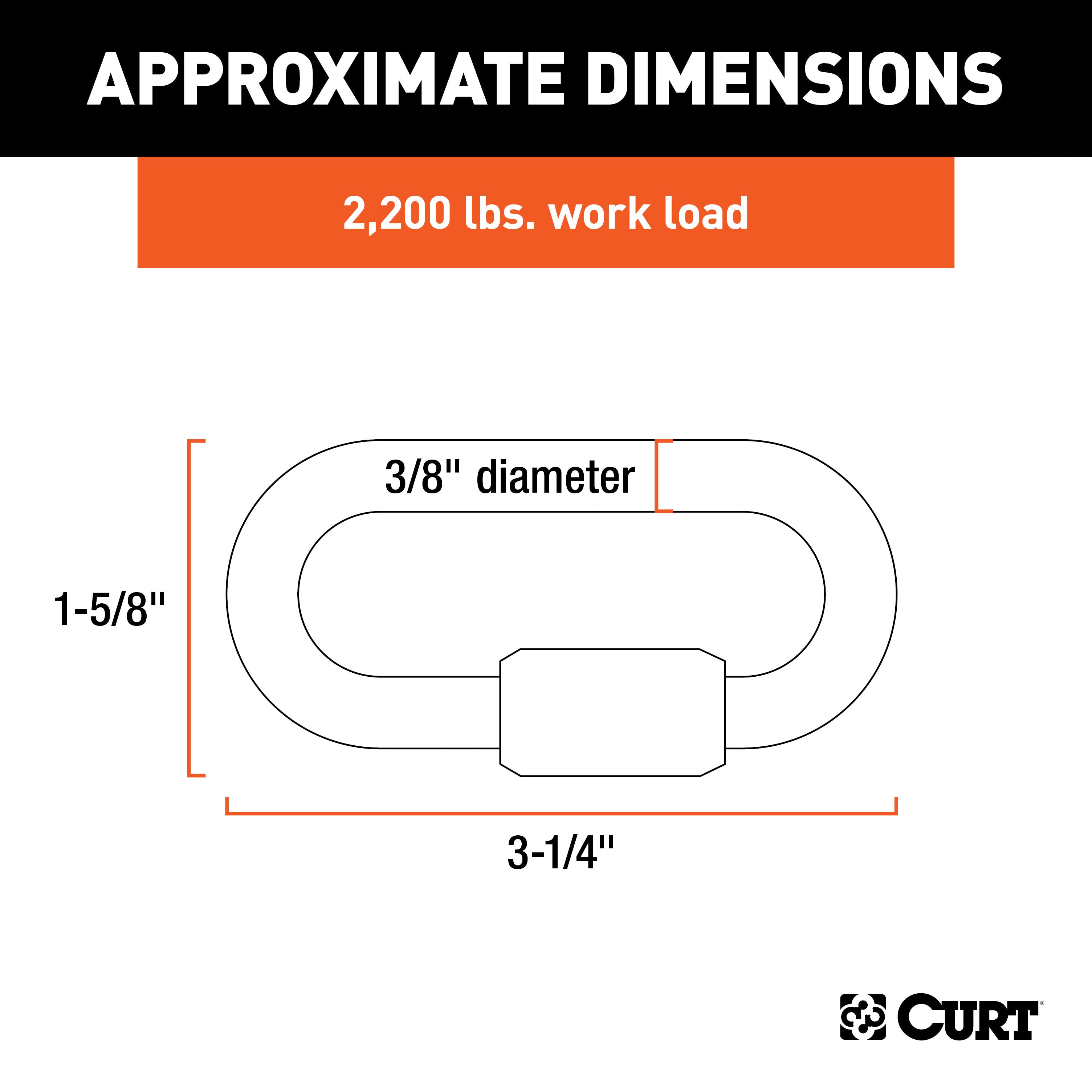 CURT Threaded Quick Link Trailer Safety Chain Hook Carabiner Clip, 3/8-Inch Diameter, 11,000 lbs Break Strength Model 82933