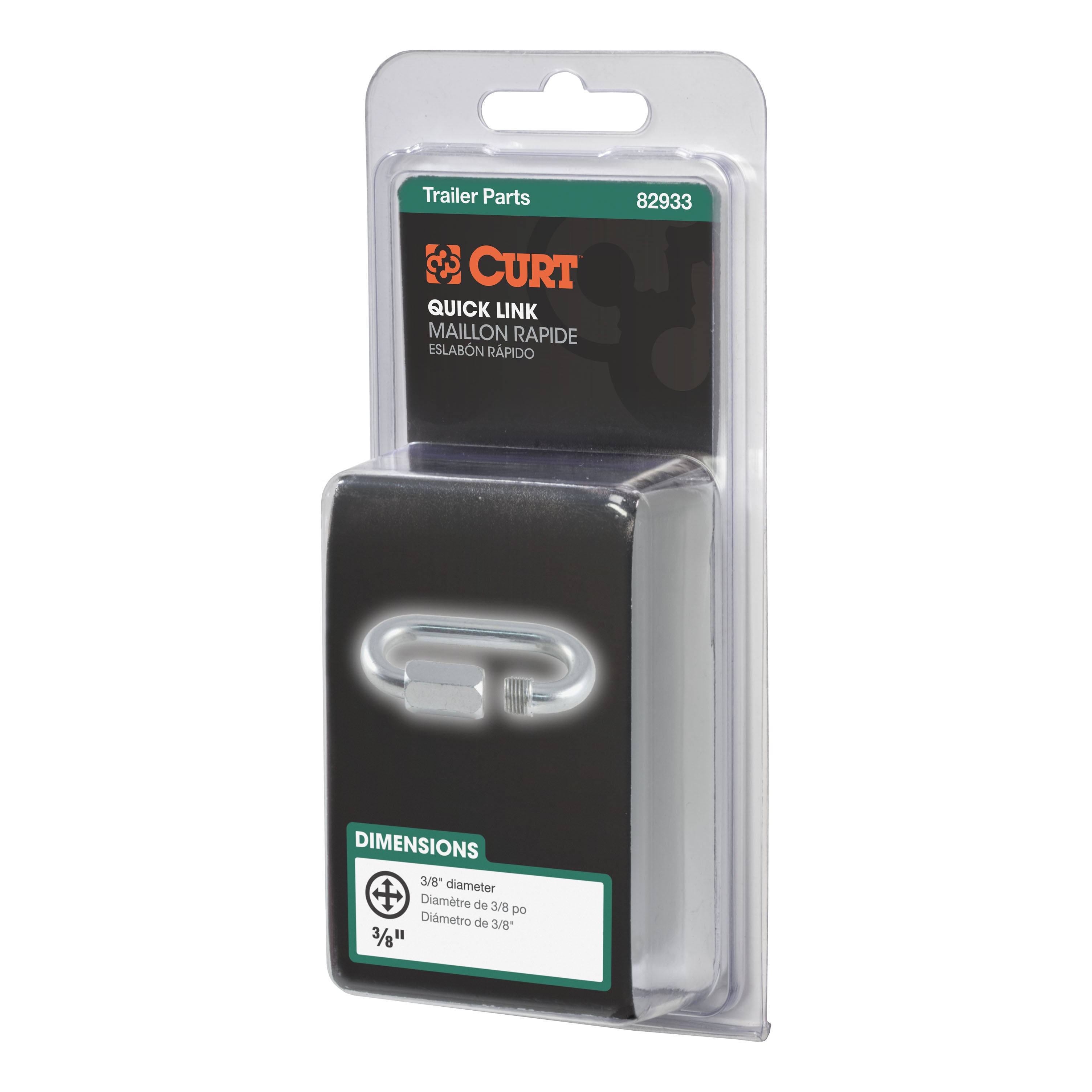 CURT Threaded Quick Link Trailer Safety Chain Hook Carabiner Clip, 3/8-Inch Diameter, 11,000 lbs Break Strength Model 82933
