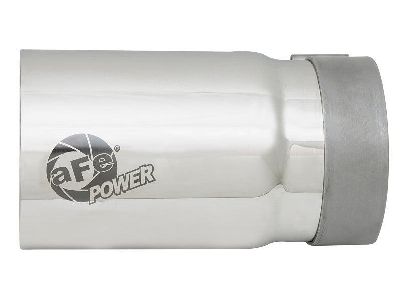 aFe MACH Force-Xp universal exhaust tip with 3-1/2 inch inlet, 4 inch outlet, and 7 inch length in polished stainless steel.