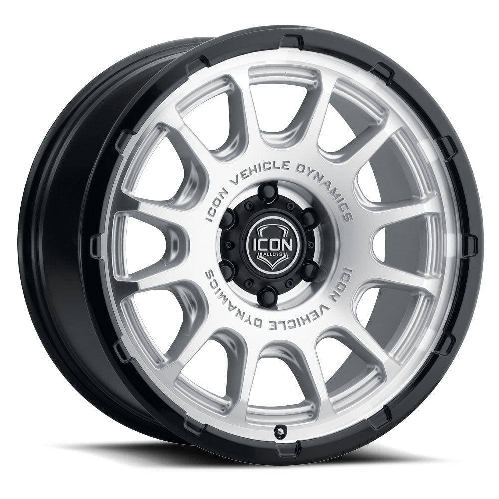 Rancho 20 X 9 / 5 X 150 16MM Offset 5.625 Inch Back Space Silver Machined W/ Gloss Black Lip, ICON Alloys