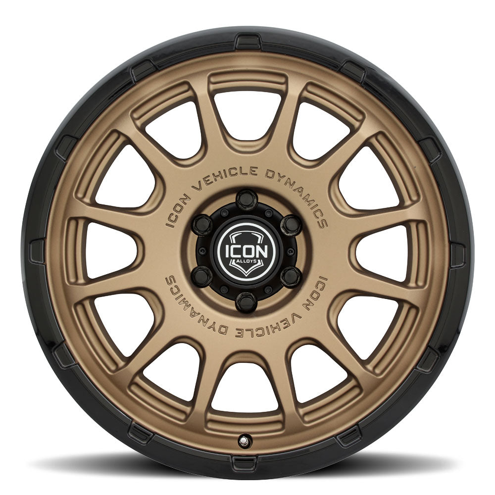 Rancho 20 X 9 / 6 X 135 16MM Offset 5.625 Inch Back Space Satin Bronze W/ Gloss Black Lip, ICON Alloys