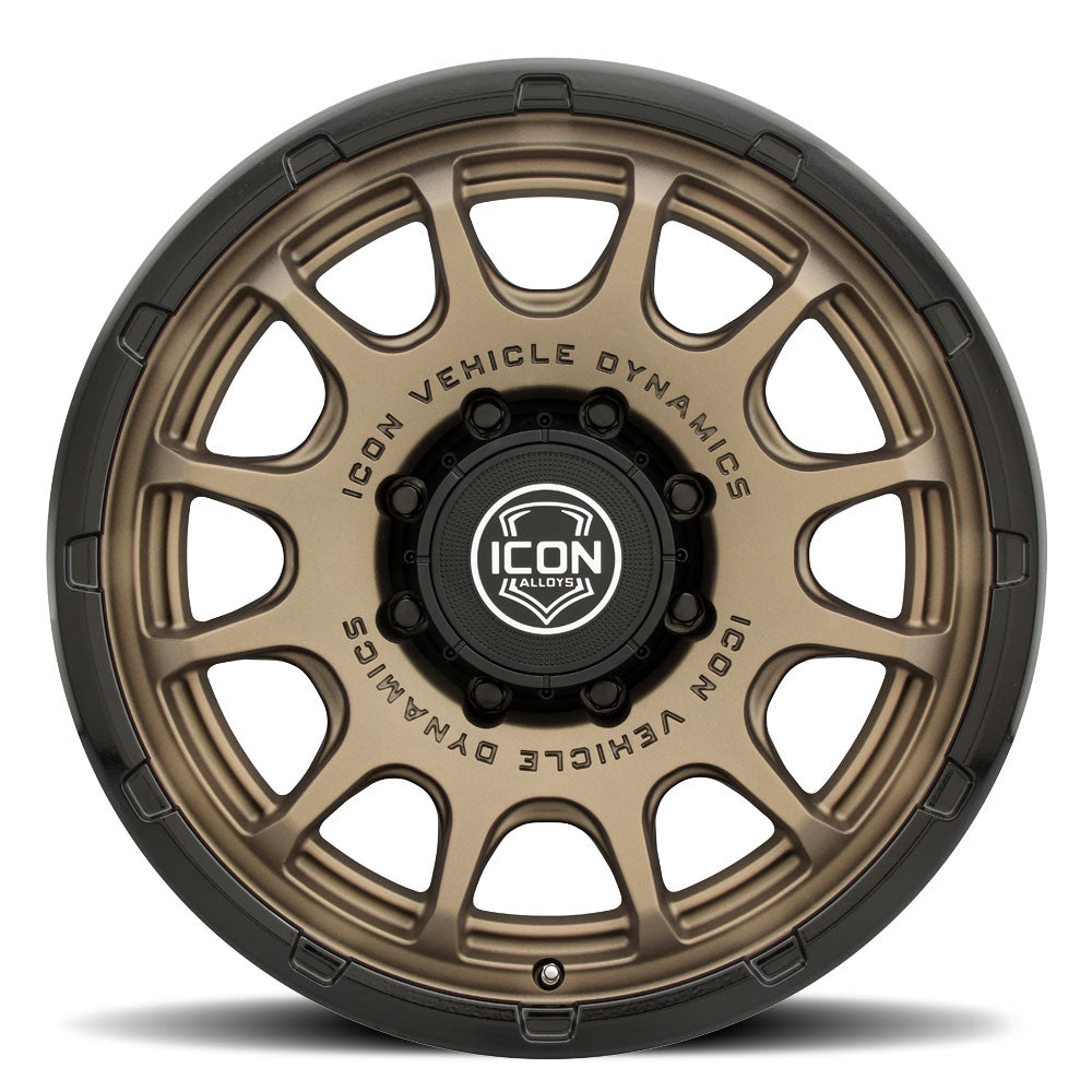 Rancho 20 X 9 / 8 X 170 6MM Offset 5.25 Inch Backspace Satin Bronze W/ Gloss Black Lip, ICON Alloys