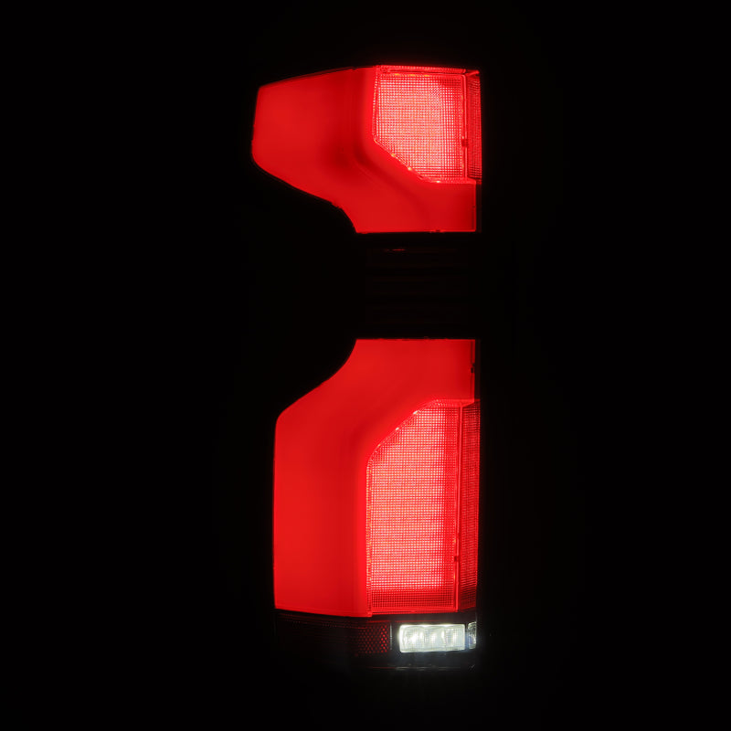 AlphaRex LUXX-Series LED tail lights for 2019-2024 Chevy Silverado 1500 and 2020-2024 2500HD/3500HD in red.
